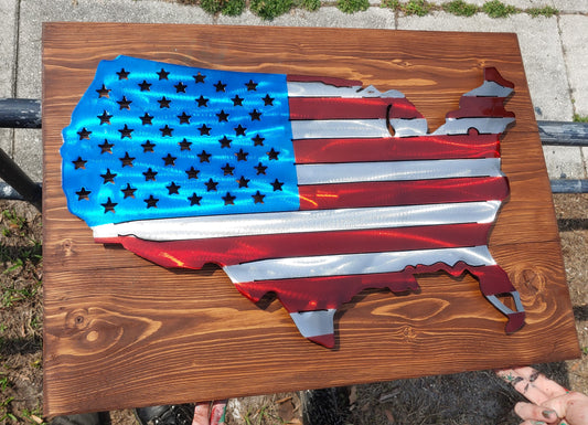 American Flag with Wood Backer